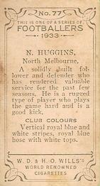 1933 Wills's Victorian Footballers (Small) #77 Neville Huggins Back
